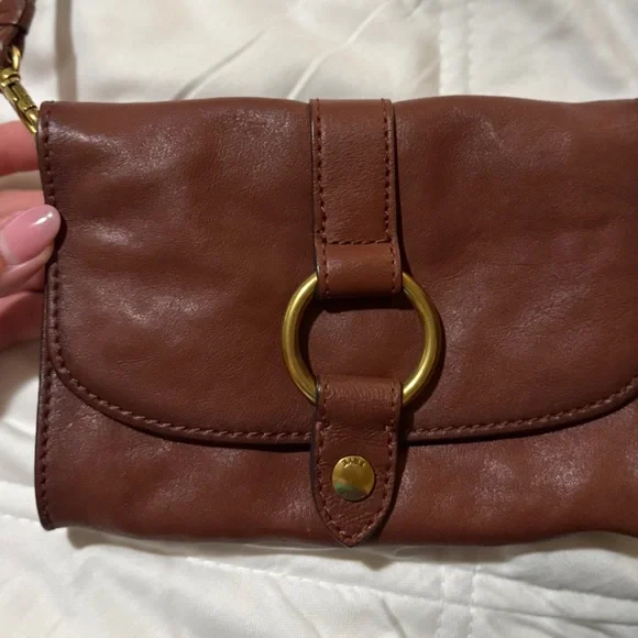 Frye Brown Leather Crossbody Bag with Gold Ring - Picture 7 of 12